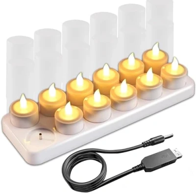 Imagen de EuroFone 12pcs LED candelita Velas recargable sostenedor de vela la estación carga (Yellow)
