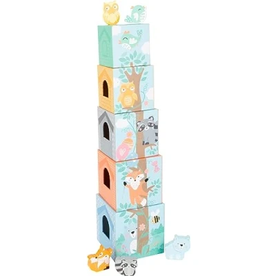 Imagen de Small Foot 11721 Cubos para apilar Pastel, Madera con Figuras, Partir de 12 Meses. Animal Toys, Color Azul, Verde (11721)