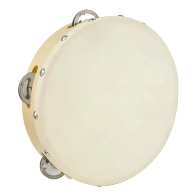 Imagen de A Star Pandereta de madera con Cabeza mano 8 pulgadas/20 cm, Fila cascabel tradicional un solo metal natural
