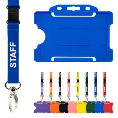 Imagen de CKB Ltd Cordón para personal con tarjetero, paquete doble de cordones seguridad identificación, correa el cuello, clip metal giratorio, diseño liberación rápida (azul)