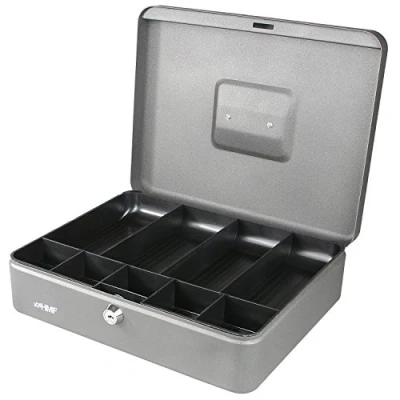 Imagen de HMF 10019 09 Caja de caudales con compartimientos para monedas y billetes 30 x 24 9 cm, plata
