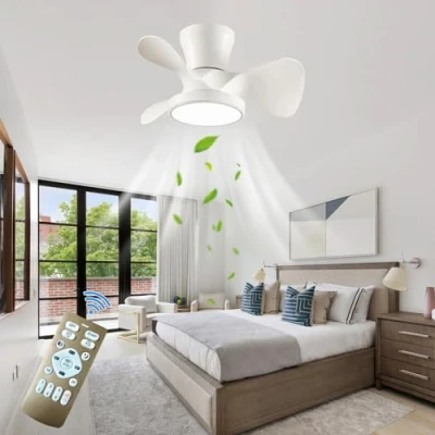 Imagen de ATEEZ Ventilador Techo Pequeño con Luz Regulable y Mando a Distancia Reversible Motor Lampara Dormitorio 6 Velocidades Silencioso de para Habitación Infantil