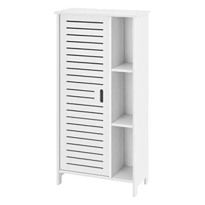 Imagen de [en.casa] Mueble para baño de Suelo Vansbro 96 x 48 24 cm Auxiliar con una Puerta y 3 Estantes Adicionales detrás la WPC Blanco