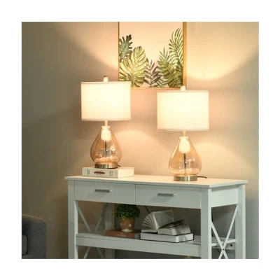Imagen de HOMCOM Juego de 2 Lámparas Mesa Mesita Noche con Casquillo Lino E27 Máx. 40W para Salón Dormitorio Ø30x56 cm Blanco