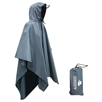 Imagen de Euyecety Poncho Impermeable Lluvia, 3 en 1 Chubasquero Hombre Mujer/Toldo Manta/Estera de Camping, Transpirable Ligero con Capucha para Camping Trekking Senderismo