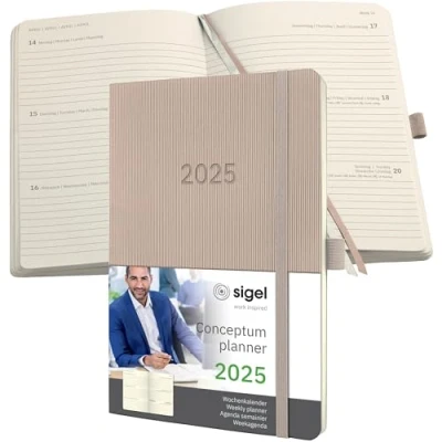 Imagen de SIGEL C2530 Conceptum Agenda semanal 2025, aprox. A5, taupe, tapa blanda, dos páginas = una semana, 192