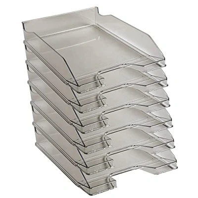 Imagen de Exacompta 113227D juego de 6 bandejas carpetas fundas COMBO MIDI dimensiones 34,6 x 25,5 6,5 cm para documentos en formato A4+ color gris brillante transparente