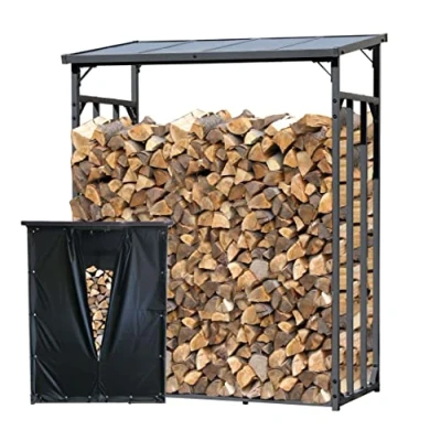 Imagen de QUICK STAR Estante metálica para leña Antracita 143 x 70 185 cm, con protección contra la Intemperie, 1,8 m3/2,5SRM, Almacenamiento apilable, Exterior #1