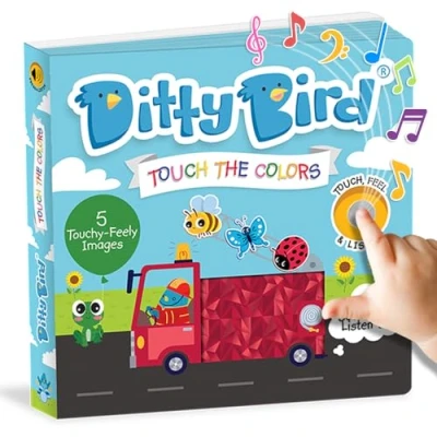 Imagen de Descubre colores con Libros Musicales Ditty Bird Toca y Siente: Juguetes Montessori divertidos recursos sensoriales para niños de 1 a 3 años. Libro interactivo resistente bebés.