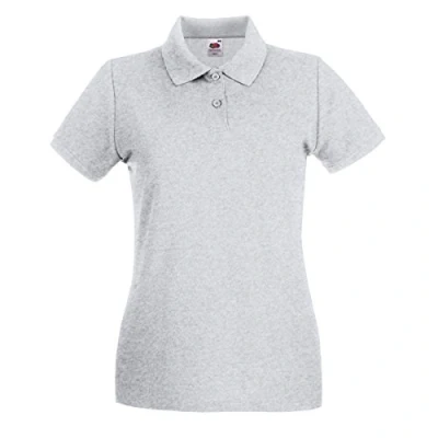 Imagen de Fruit of the Loom Polo de Manga Corta Premium Entallado para Mujer (Grande (L)/Gris)