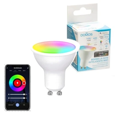 Imagen de Domos Bombilla Wifi Inteligente LED Dicroica Luz de Colores 5.5W GU10 Regulable y Programable Smart Home Compatible con Alexa Google Assistant Cambio Color RGB e Intensidad