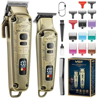 Imagen de VGR Juego de cortadora pelo profesional para hombres, recortadora profesional, kit peluquería con cable/inalámbrico, aseo el cabello, corte pantalla LED