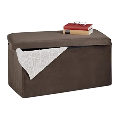 Imagen de Relaxdays Espacio Acolchado Banco Almacenaje, Funda de Terciopelo, 80 L, Salón, Dormitorio, Baúl Almacenamiento, 38 x 77 39 cm, Marrón, Tablero Fibras, 38x77x39 cm