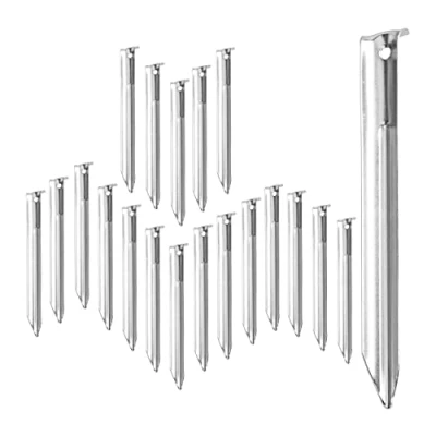 Imagen de Relaxdays Set de 20 piquetas para Camping, Forma V, con ojetes, Acero Inoxidable, 18 cm, Plateado