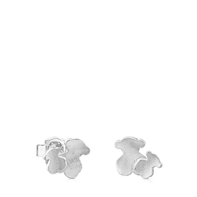 Imagen de TOUS Pendientes de Plata Primera Ley para Mujer con Cierre a Presión, Motivo Osos 1 cm, Sencillo y Elegante, Colección Hill