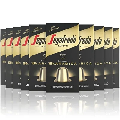 Imagen de Segafredo Zanetti 100 Cápsulas de Aluminio Compatibles con Nespresso Café 100% Arábica Sabor Suave y Aromático (10 Cajas 10 Cápsulas) Adecuadas para Máquinas Original