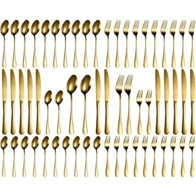 Imagen de Xespis Cuberterias Completas 12 Personas, 60 Piezas Cubiertos Acero Inoxidable, con Cuchillo Tenedor Cuchara, Elegantes y Aptos para Lavavajillas, Casa,Fiesta,Restaurante (oro)
