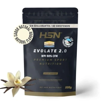 Imagen de HSN Aislado de Proteína Suero Evolate 2.0 (Sin Edulcorantes) Sabor Natural Vainilla 500g = 17 Tomas por Envase Whey Protein Isolate CFM + Enzimas Digestivas Vegetariano, Sin Gluten ni Soja