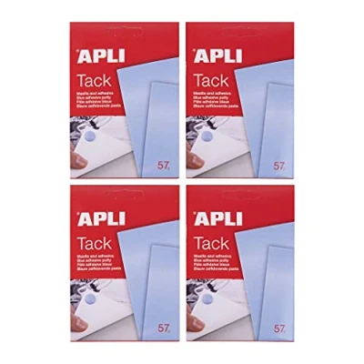 Imagen de APLI 18996 Pack de 4 sobres tack masilla azul reutilizable adhesivo removible 57 g (228 g)