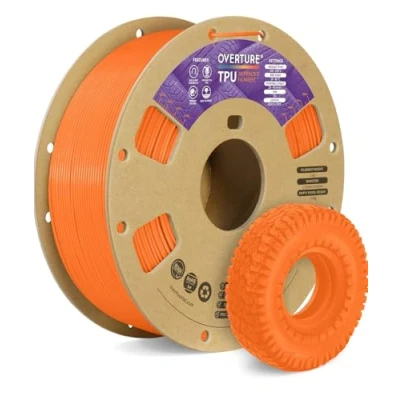 Imagen de OVERTURE TPU 95A Filamento 1.75mm, Flexible Suave para Impresoras 3D, 1kg Carrete de Cartón, Precisión +/ 0.02 mm, Compatible con la Mayoría FDM (Naranja Neón)