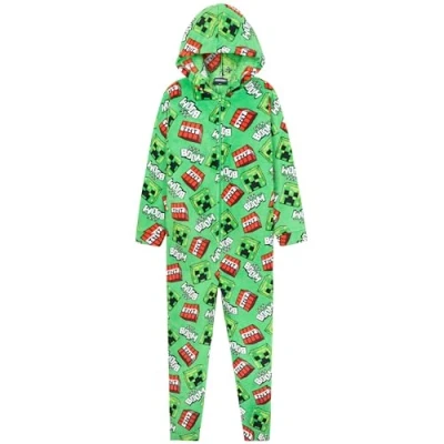 Imagen de Minecraft Pijama Polar Entero con Capucha y Cremallera para Niño (Verde/Multi, 7 8 Años)