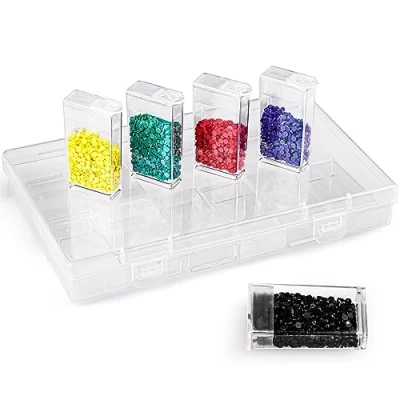 Imagen de Kurtzy Caja Plastico Almacenaje para Abalorios 12 Botes de Pequeños Desmontables con Tapa Pintura Diamante, Joyas, Nail Art, Pendientes, Purpurina y Bordado