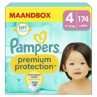Imagen de Pampers Pañales para bebé tamaño 4 (9 14 kg) Premium Protection, maxi, 174 unidades, MONATSBOX, la mejor comodidad y protección pieles sensibles