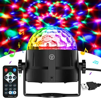 Imagen de Bola Luces Discoteca LED, 7 Colores RGB Luz con Sonido Activado, 4M Cable USB, Rotación de 360 , Ideal para Cumpleaños, Discoteca, Fiesta, Bar, Navidad, Bodas