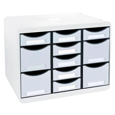 Imagen de Exacompta Ref. 313740D STORE BOX multi 1 caja de 7 cajones finos y 4 altos Dimensiones exteriores: profundidad 27 x ancho 35,5 altura 27,1 cm formato horizontal gris luz