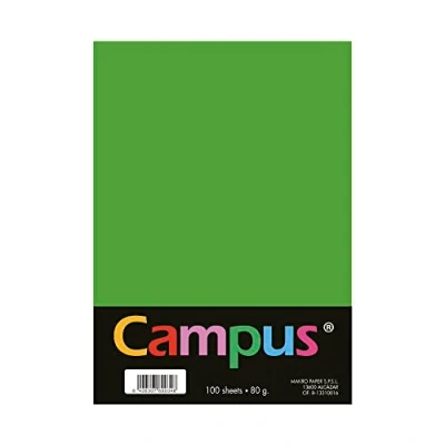Imagen de Campus Papel de colores A4 100 Unidades, 80g/m², 210 x 297 mm. Papeles con tacto suave, perfectas para encuadernación, oficina, dibujo y manualidades. Color Verde Manzana