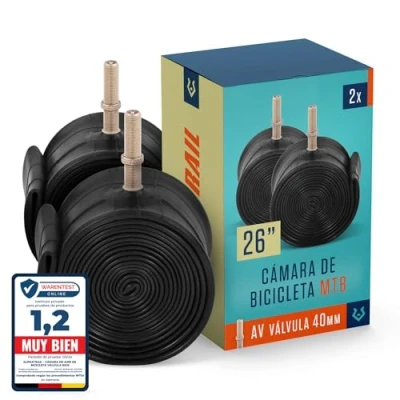 Imagen de Alphatrail MTB Cámara de Bicicleta Rick 26 Pulgadas AV Schrader Válvula 2X Conjunto con Garantía Movilidad I Cubierta Compatible Schwalbe, Michelin, Continental, Conti, Maxxis, Vittoria &amp; Kenda