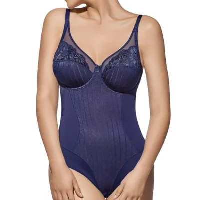 Imagen de Selene, Body Mujer de Encaje con Motivo Floral, Aros y Sin Relleno, Colección Mariluz, Color Azul, Copa 105 C
