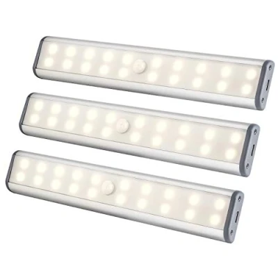 Imagen de 3 Piezas Luz de Armario,20 Led Nocturna con Sensor Movimiento, 1500mAh USB Recargable Luces Cocina Modos iluminación Noche para Pasillo, Escalerav, Cocina, Garaje