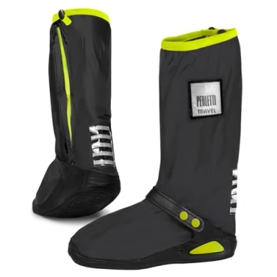 Imagen de PERLETTI Cubre Zapatos Impermeables con Suela Reforzada Hombre Mujer Cubrezapatos Protector de Zapatillas Reutilizables Cubrecalzado Cubrebotas Lluvia Nieve PVC Anti Barro (Negro y Verde Lima, L)