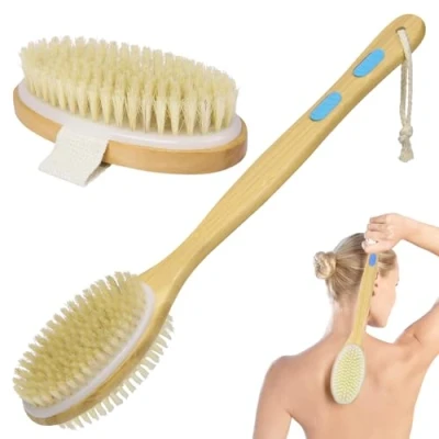 Imagen de URAQT Cepillo de Ducha, Natural Cerdas Cuerpo con Mango Largo, Baño Mano para Masaje Exfoliar Promueve la Circulación Sanguínea 2PCS