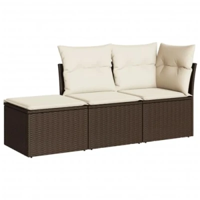 Imagen de vidaXL Set de Muebles Jardín y Cojines 3 pzas, Sillas con Respaldos, Sofás Modulares, Asientos para Patio Terraza, Ratán Sintético Marrón