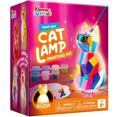 Imagen de Klever Kits kit de lámpara gato, manualidades para niños 6 a 12 años, pintura con luz nocturna, niñas, juguetes gatos, regalo cumpleaños