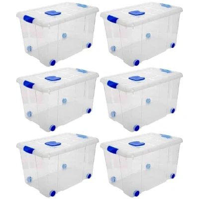 Imagen de AC Pack de 6 Cajas ordenación plástico Transparente N.º 4. Contenedor para almacenar Juguetes, Libros, Ropa, Mantas. Capacidad 55 litros. Dimensiones Aprox.: 59 x 40,5 35,7 cm