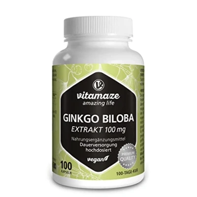 Imagen de Ginkgo Biloba Extracto 50:1 100 mg = 5000 de Polvo Hoja por Cápsula Vegana, Cápsulas para Días Suministro Continuo, sin Aditivos Innecesarios