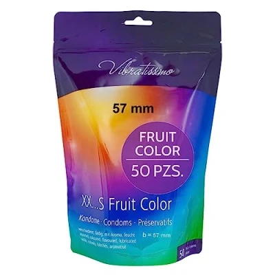 Imagen de VIBRATISSIMO condones Fruit Color paquete de 50 I sensitivos y extra húmedos condoms for men bolsa recerrable multicolor extrafinos b=57mm