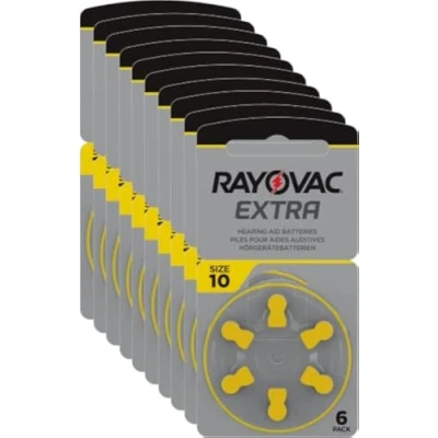 Imagen de Rayovac Extra Advanced Pilas de audífono Zinc Aire A10/PR70, pack 10 (60 unidades), color amarillo