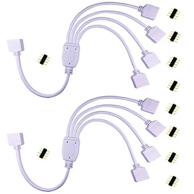 Imagen de LITAELEK 2pcs Cable Divisor Tira LED RGB 1 a 4 Cinta Pines Y Splitter Banda Distribución Strip para 5050 3528 2835 Strip, 30cm, Blanco