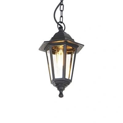 Imagen de QAZQA Clásico/Antiguo Lámpara colgante romántica negra IP44 NEW HAVEN Vidrio/Plástico Alargada Adecuado para LED Max. 1 x 15 Watt