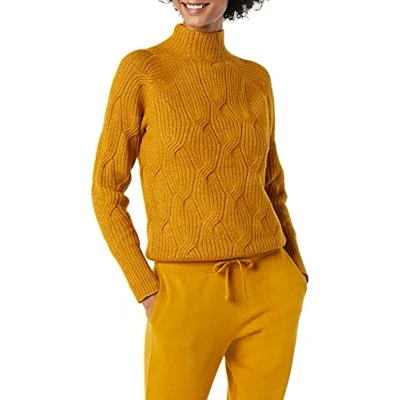 Imagen de Amazon Essentials Jersey Trenzado de Cuello Chimenea y Suave al Tacto Mujer, Marrón Tabaco, XS