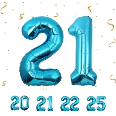 Imagen de Globos de 21 cumpleaños,Azul pulgadas Globo número, decoraciones número cumpleaños para hombre y mujer, inflable lámina Azul