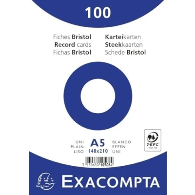 Imagen de Exacompta 10508E Pack de 100 Fichas Bristol, en Blanco Liso (No Perforado) Tamaño: A5 14,8 x 21 cm Color