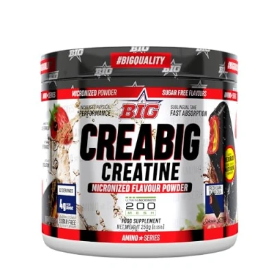 Imagen de BIG Creatina Monohidratada en Polvo, Mejora el Rendimiento Físico y la Recuperación, Sello de Calidad 200 mesh, Sabores Deliciosos, Rápida absorción, Vegana, Sabor Fresh Dark Blood Cola, 250g