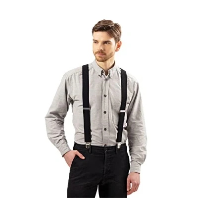 Imagen de Ted Williams Tirantes para Pantalones de Hombre Negros Ajustables Pantalón en Forma X con 4 Cierres Clips Suspensores cm Grosor Hombres