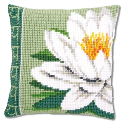 Imagen de Vervaco Cojín: Flor de Loto Blanco, Algodón, Colores Variados, ca. 40 x cm / 16&quot;