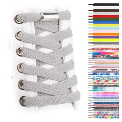 Imagen de SULPO Cordones elásticos de goma sin atar, planos, con cierre rosca, gris, Einheitsgröße